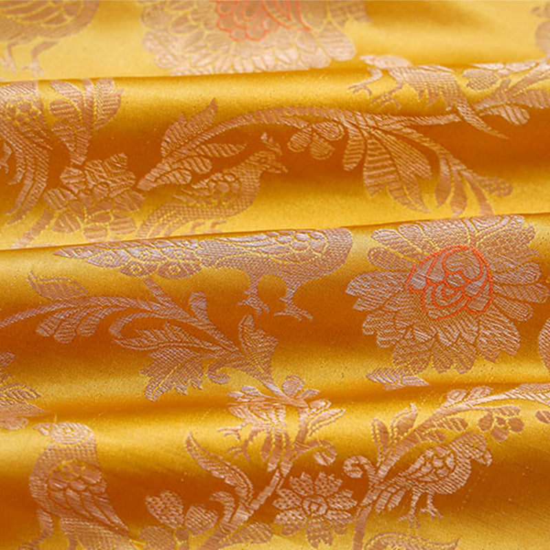 Buy Yellow Handloom Pure Banarasi Satin Silk Fabric Online