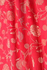 Crimson Pink Floral Handloom Raw Silk Fabric