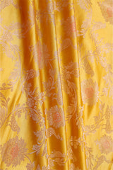 Yellow Floral Jaal Handloom Banarasi Satin Silk Fabric