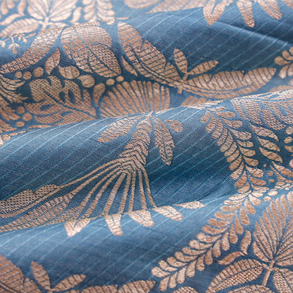 Buy Blue Handloom Pure Banarasi Satin Silk Fabric Online
