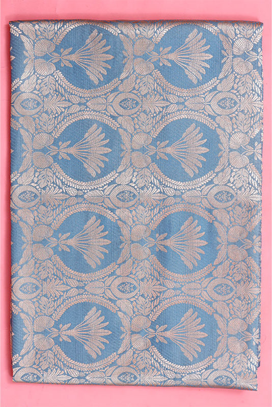 Powder Blue Handloom Banarasi Satin Silk Fabric