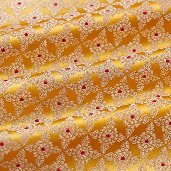 Buy Yellow Handloom Pure Banarasi Satin Silk Fabric Online