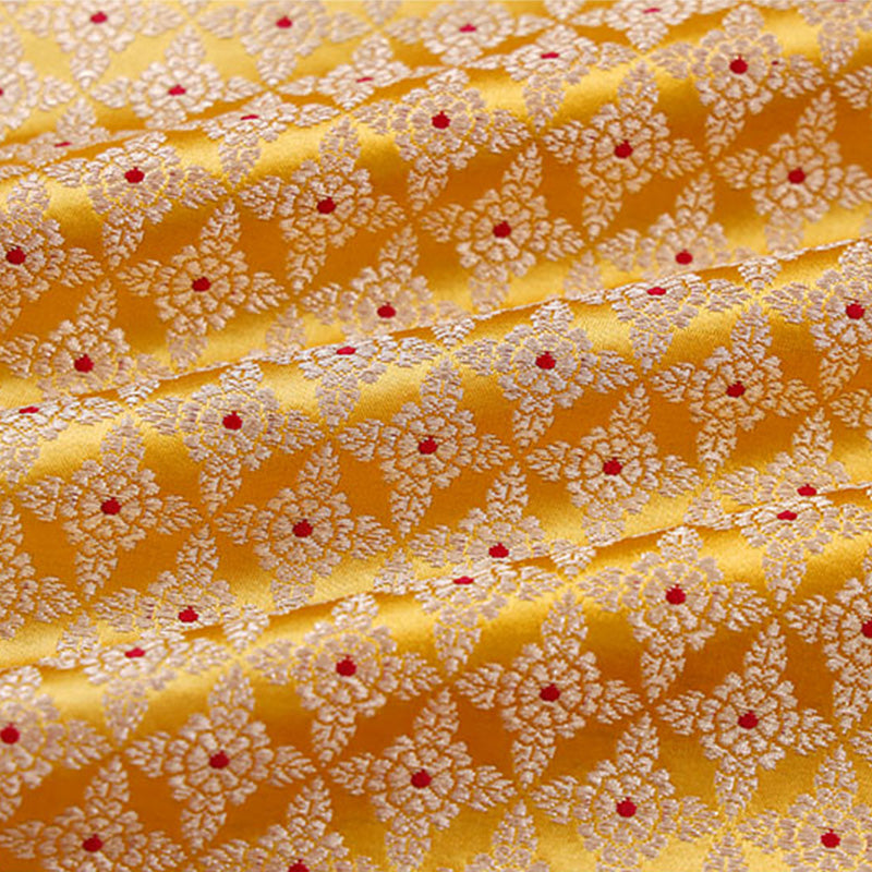 Light Yellow Meenakari Handloom Banarasi Satin Silk Fabric for Party/Wedding Wear