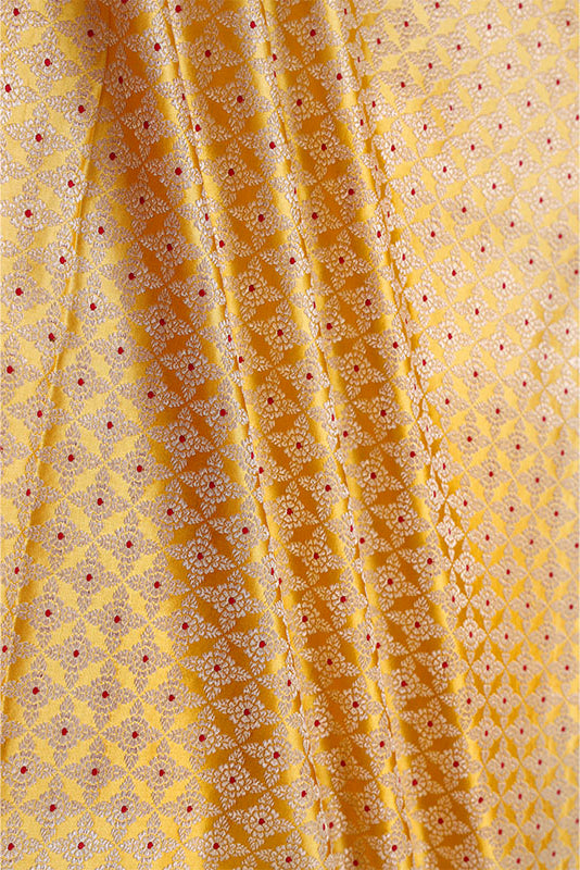 Light Yellow Meenakari Handloom Banarasi Satin Silk Fabric