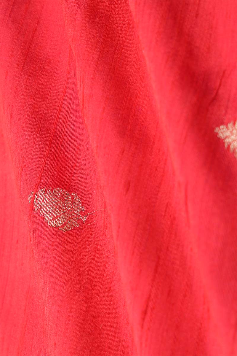 Red Handloom Banarasi Raw Silk Fabric By Chinaya Banaras