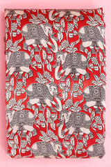 Red Kalamkari Printed  Chanderi Silk Fabric