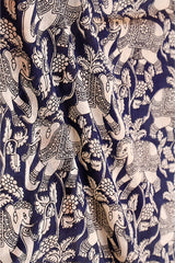 Navy Blue Kalamkari Printed Chanderi Silk Fabric