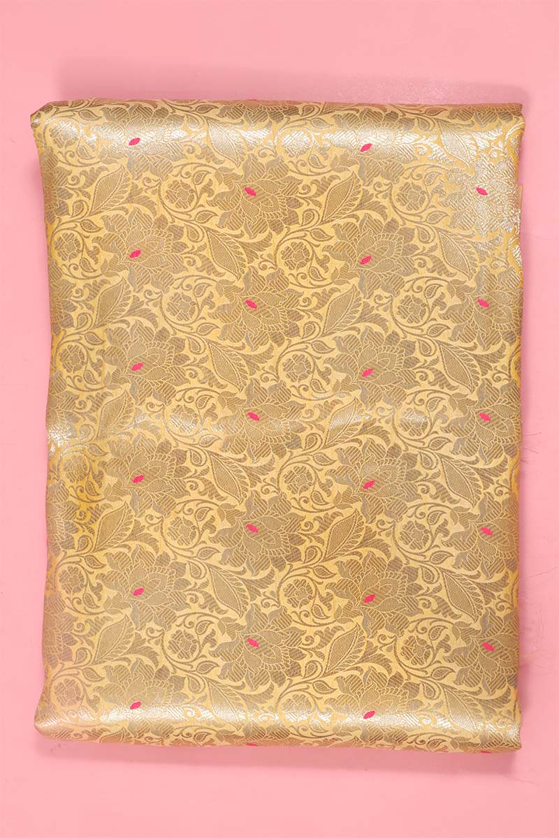 Corn Yellow Floral Banarasi Katan Silk Fabric