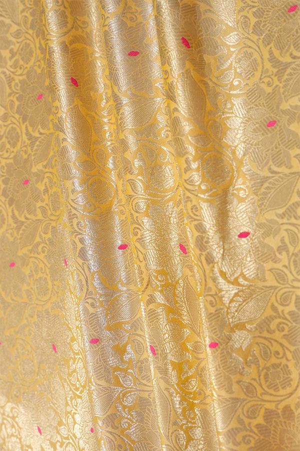 Fabric, yellow fabric, banarasi fabric, silk fabric, brocade fabric, handloom fabric, indian fabric