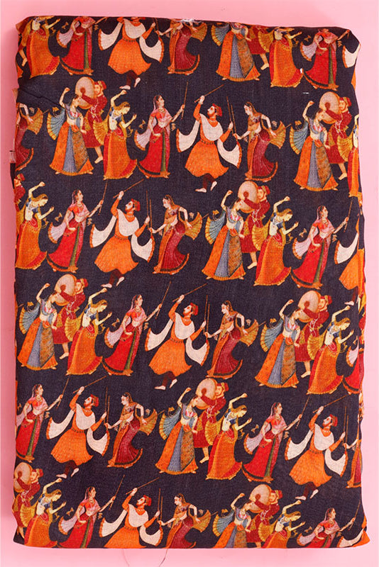 Black Chanderi Fabric with Baluchari Prints