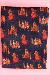 Black Ethnic Printed Chanderi Silk Fabric