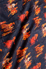 Black Ethnic Printed Chanderi Silk Fabric