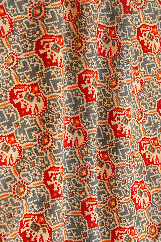 Grey Patola Printed Chanderi Silk Fabric