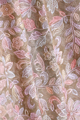 Sage Green Embroidered Tissue Silk Fabric