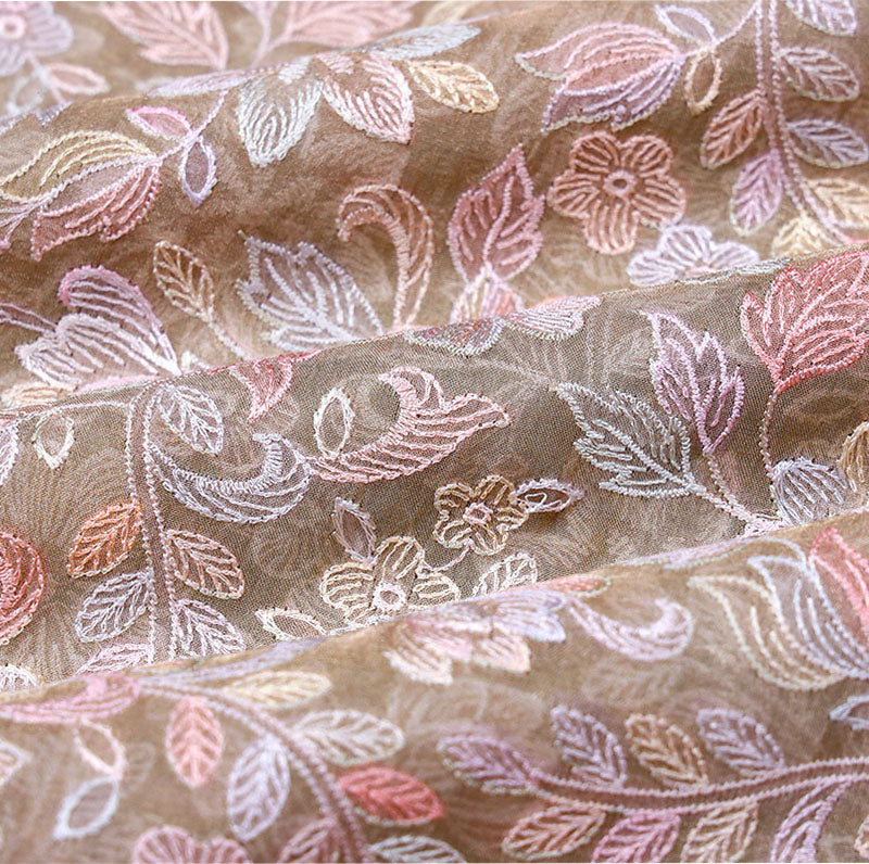 Sage Green Embroidered Tissue Silk Fabric