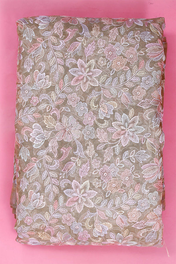 Sage Green Embroidered Tissue Silk Fabric