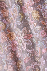 Grey Embroidered Tissue Silk Fabric