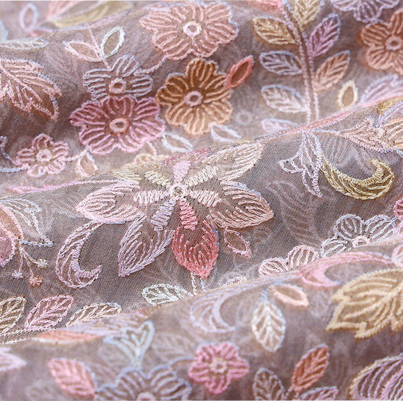 Lilac Embroidered Tissue Silk Fabric