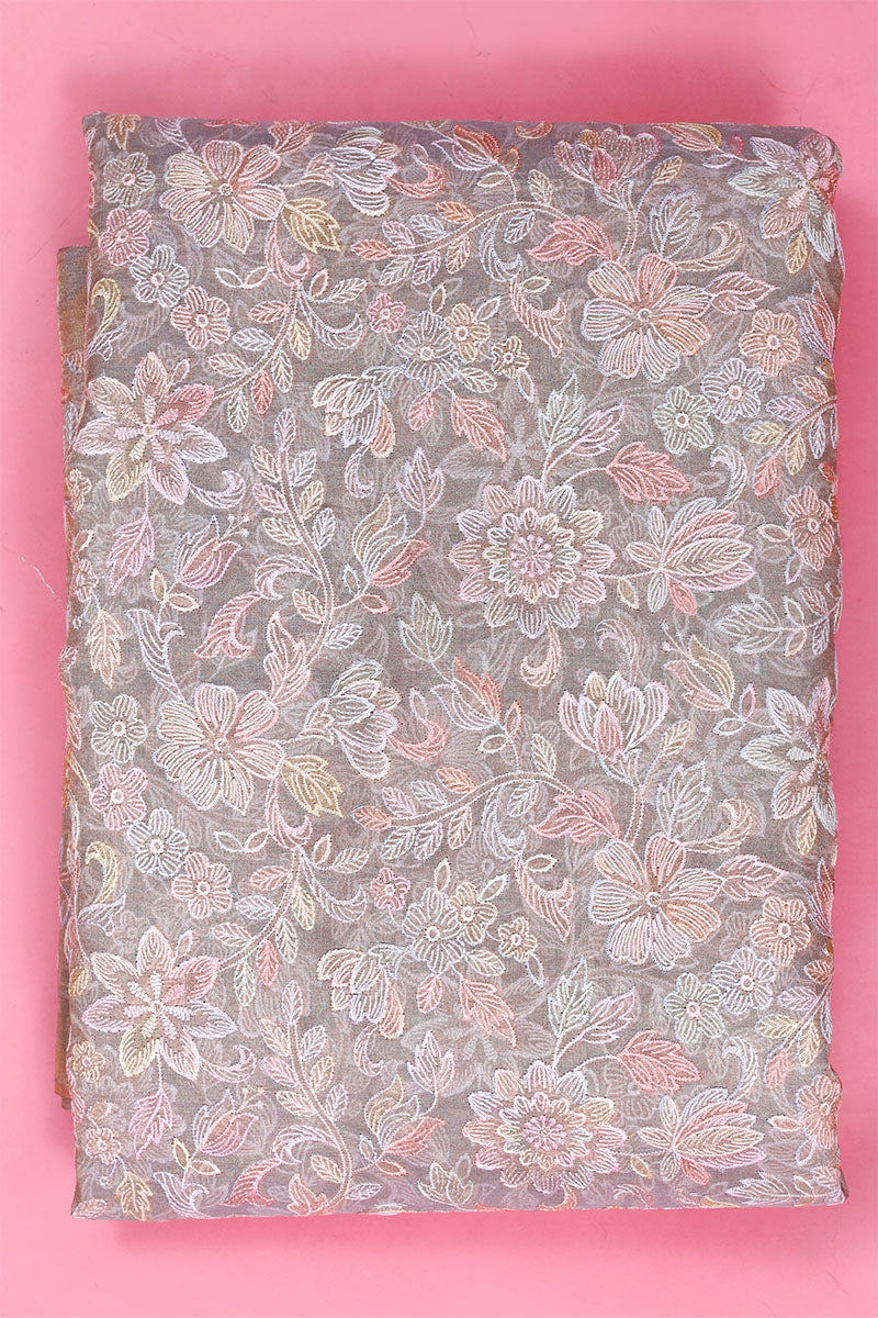 Grey Embroidered Tissue Silk Fabric