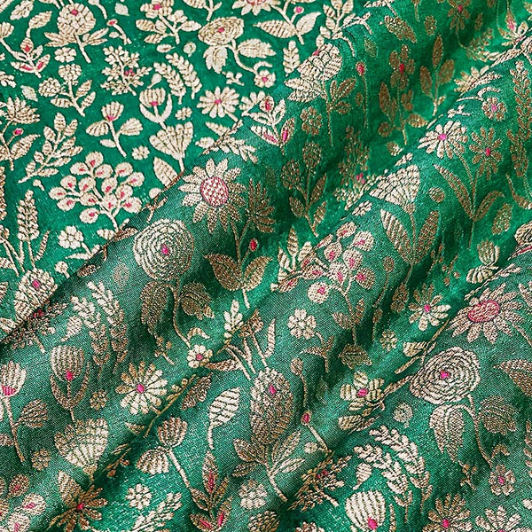 Fabric, green fabric, banarasi fabric, silk fabric, brocade fabric, handloom fabric, indian fabric, Fabric for blouse, fabric for dress, Handloom fabric