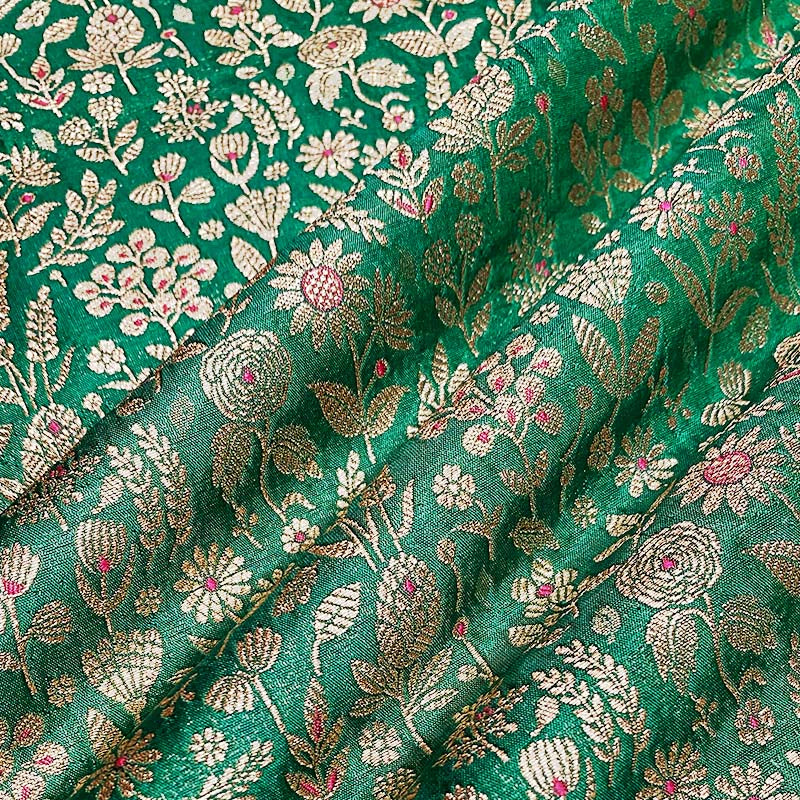 Fabric, green fabric, banarasi fabric, silk fabric, brocade fabric, handloom fabric, indian fabric, Fabric for blouse, fabric for dress, Handloom fabric