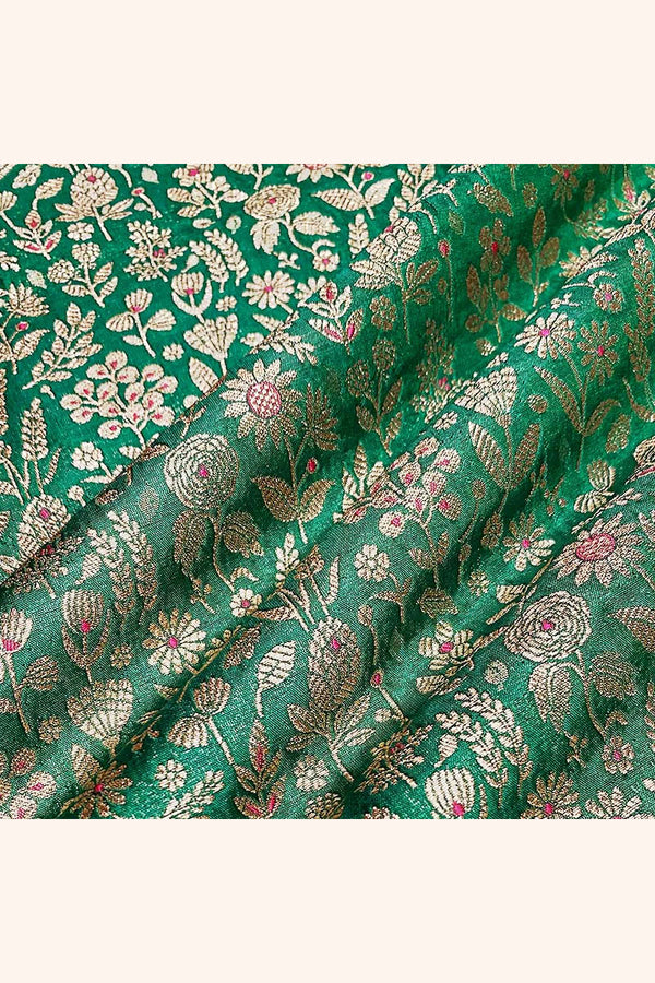 Fabric, green fabric, banarasi fabric, silk fabric, brocade fabric, handloom fabric, indian fabric