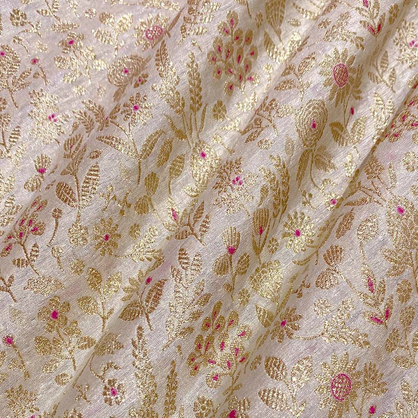 Fabric, off white fabric, golden fabric, banarasi fabric, silk fabric, brocade fabric, handloom fabric, indian fabric, meenakari woven