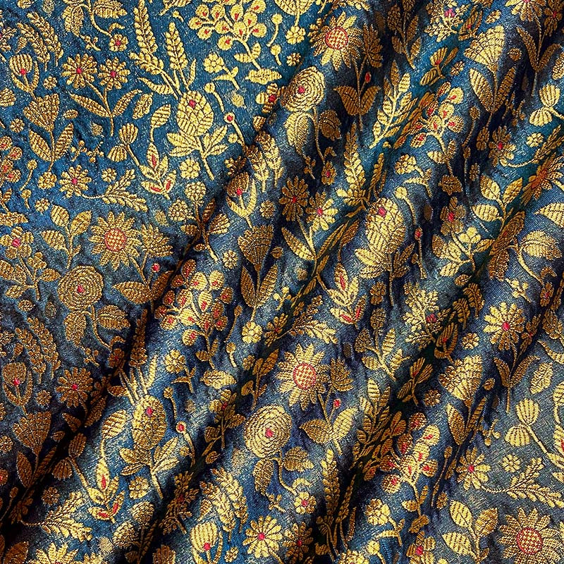 Fabric, Blue fabric, banarasi fabric, silk fabric, brocade fabric, handloom fabric, indian fabric, fabric for blouse, fabric for dress
