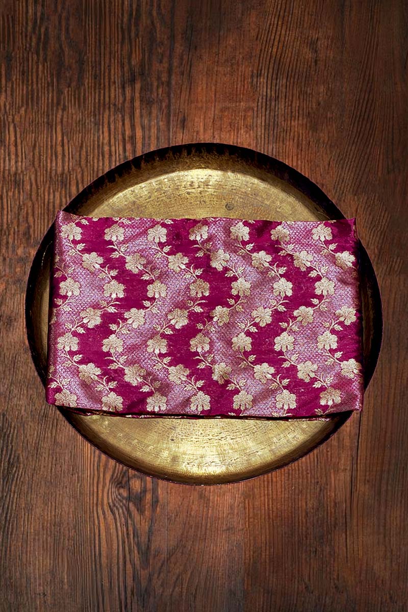 Purple Banarasi Silk Fabric with Rangkat Gold Zari Floral Jaal Pattern