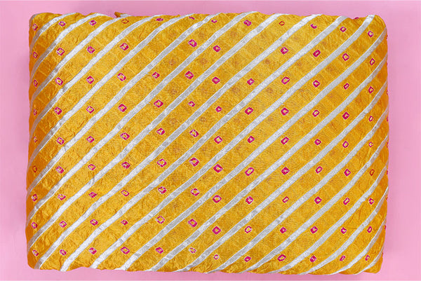 Mustard Yellow Banarasi Silk Bandhani Fabric