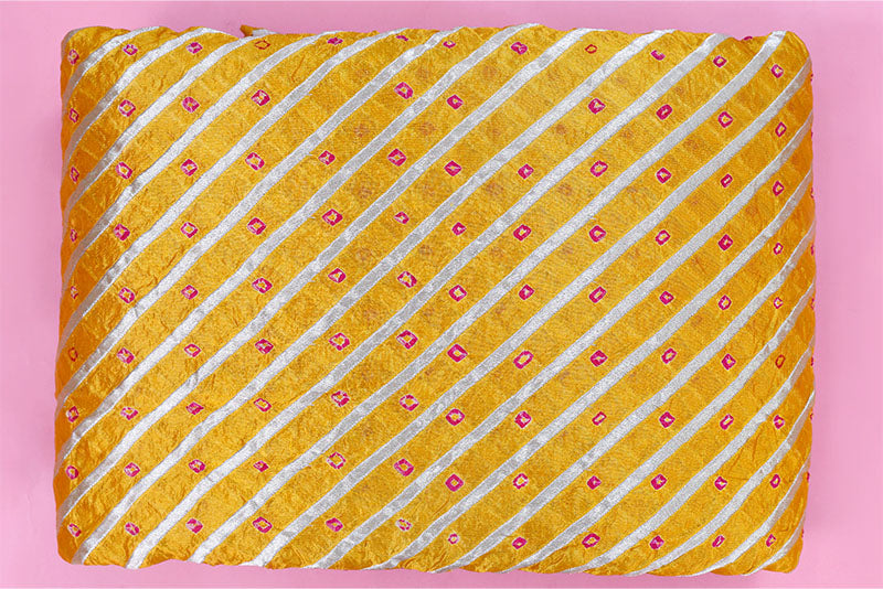 Mustard Yellow Bandhani Banarasi Silk Fabric