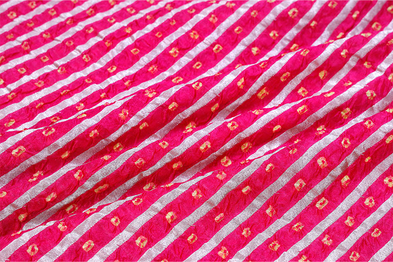 Magenta Pink Bandhni Banarasi Silk Fabric