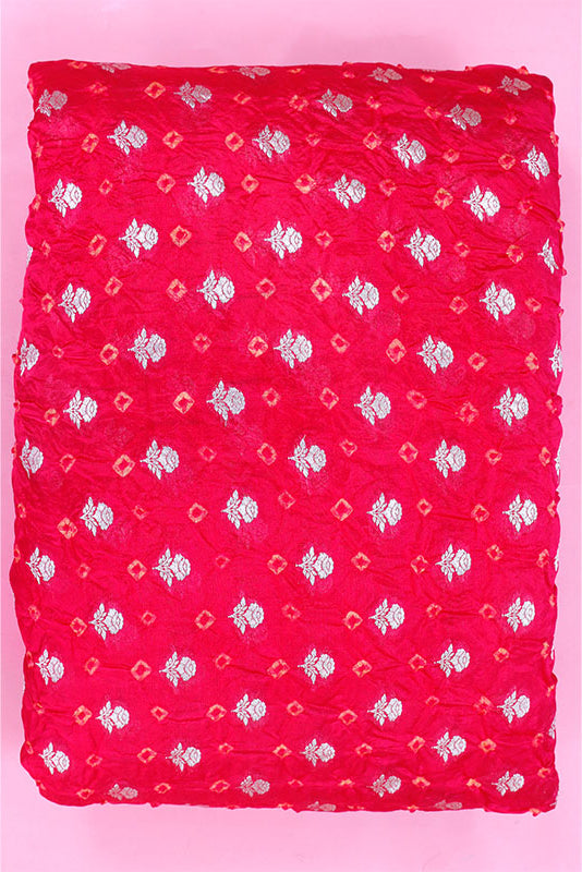 Fuchia Pink Bandhni Banarasi Silk Fabric