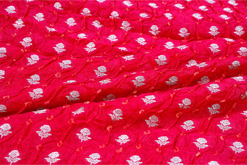 Fuchia Pink Bandhni Banarasi Silk Fabric