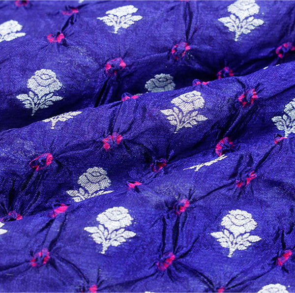 Navy Blue Bandhni Banarasi Silk Fabric