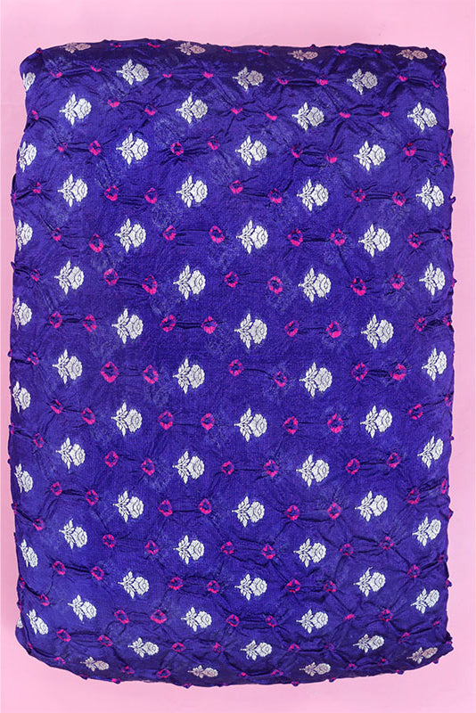 Navy Blue Bandhni Banarasi Silk Fabric