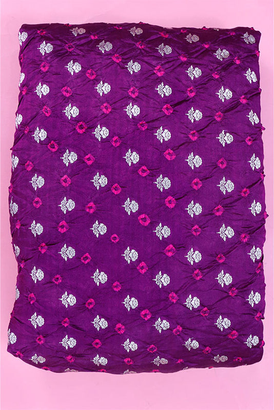 Purple Bandhni Banarasi Silk Fabric