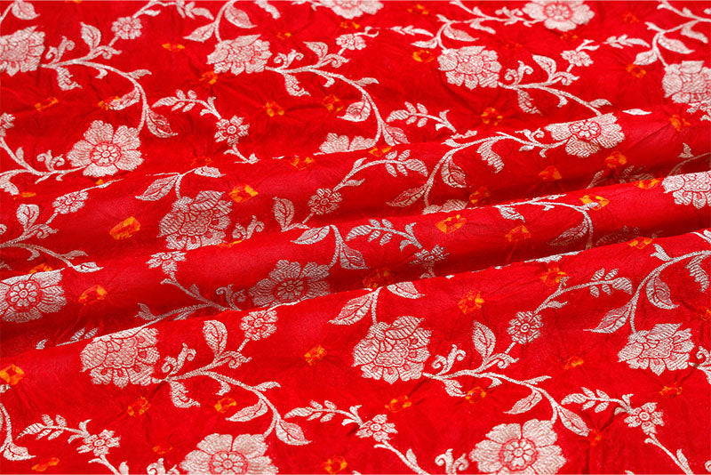 Deep Red Bandhani Banarasi Chiniya Silk Fabric