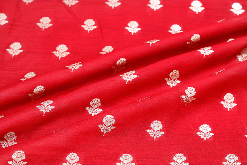 Deep Red Banarasi Chiniya Silk Fabric