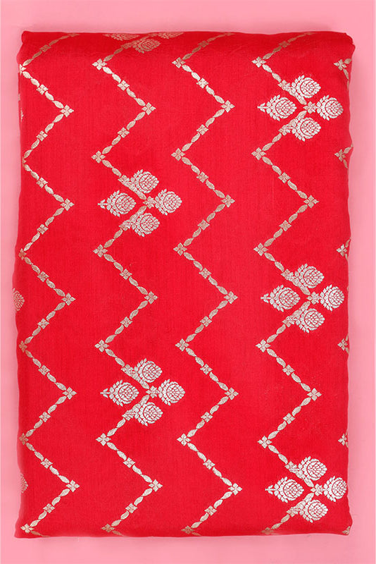 Red Banarasi Chiniya Silk Fabric