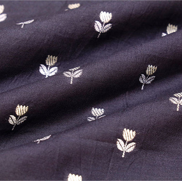 Midnight Black Sonarupa Banarasi Chiniya Silk Fabric