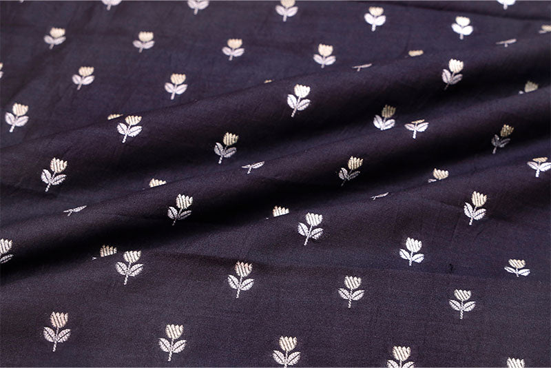 Midnight Black Sonarupa Banarasi Chiniya Silk Fabric