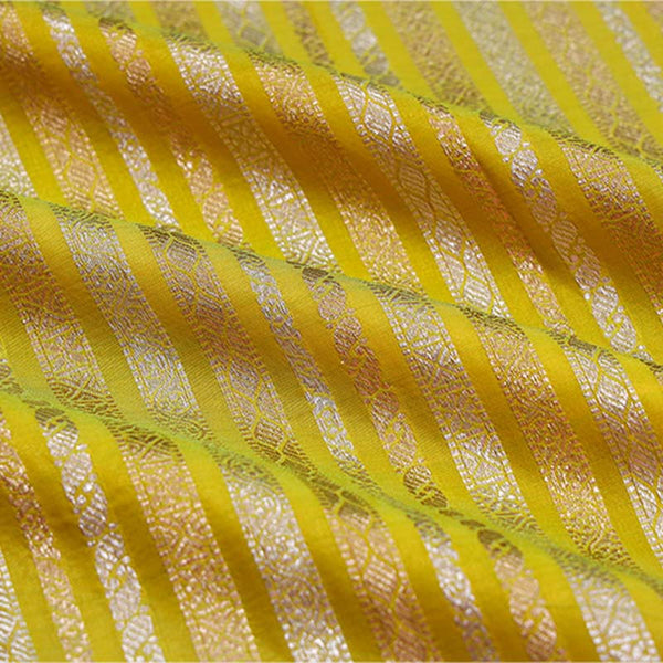 Yellow Banarasi Silk Fabric with Golden Zari Stripes