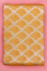 Yellow Tissue Silk Fabric with Criss-Cross Jaal Pattern