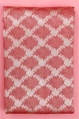 Peach Tissue Silk Fabric with Criss-Cross Jaal Pattern