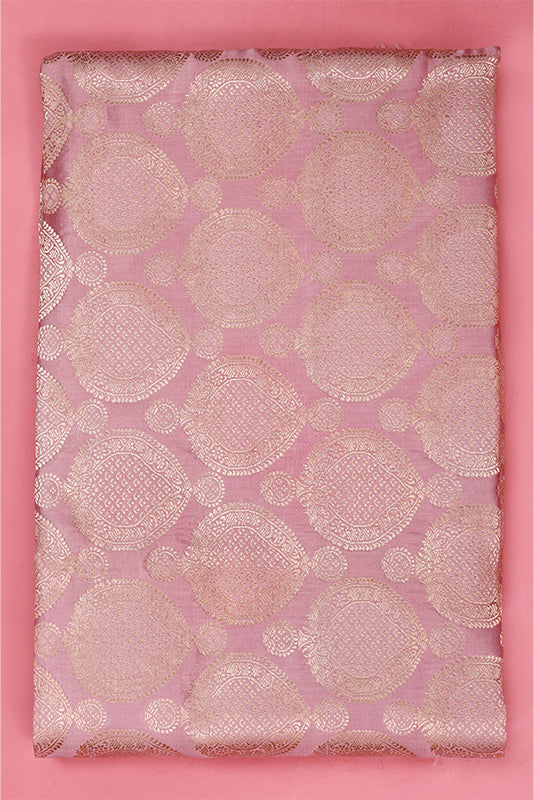 Baby Pink Banarasi Katan Silk Fabric with Ethnic Motifs