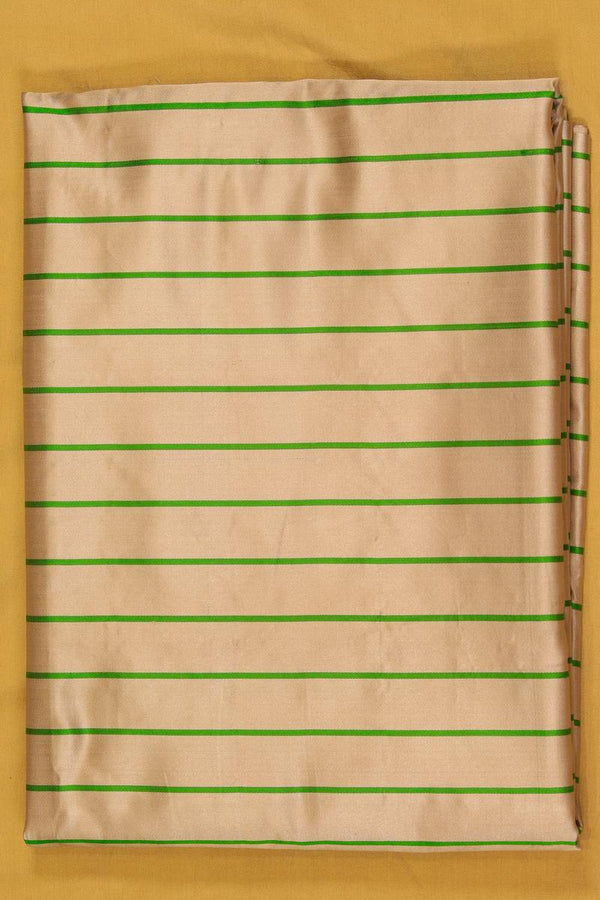 Beige Banarasi Satin Silk Fabric with Bottle Green Stripes