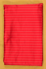 Red Banarasi Satin Silk Fabric with Horizontal Stripes