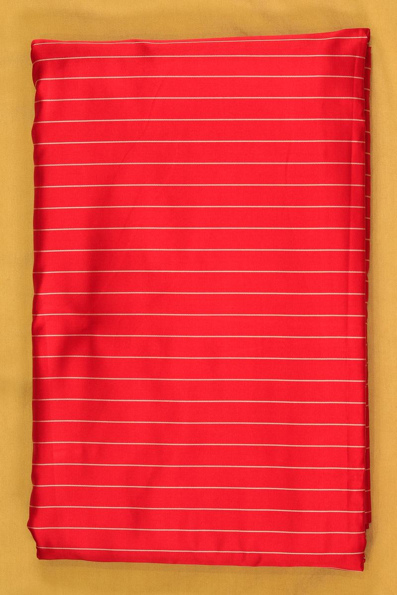 Red Banarasi Satin Silk Fabric with Horizontal Stripes