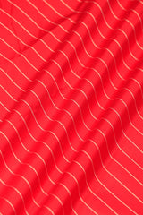 Red Banarasi Satin Silk Fabric with Horizontal Stripes